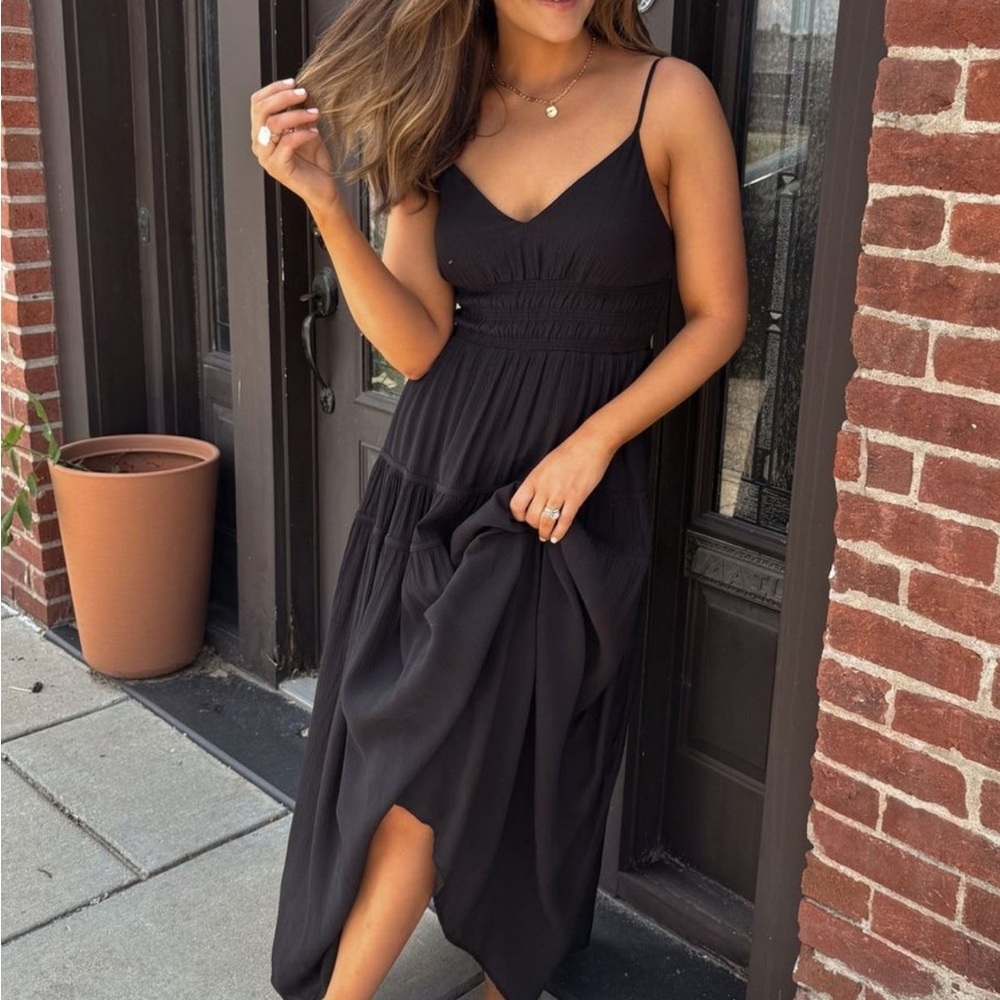 Magnolia Boutique Black Shirred Tiered Maxi Dress Size M Sold Out online!